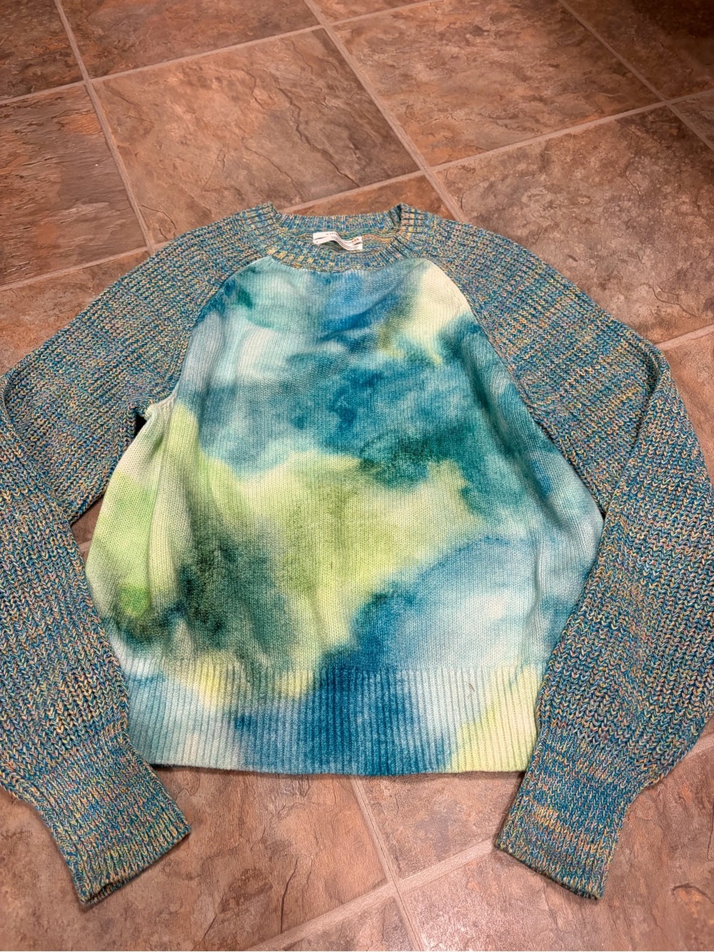 Anthropologie Blue & Green Tie-Dye Raglan Sweater small